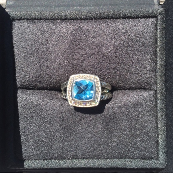 Blue Cushion-Cut Gemstone Ring in Silver - Picture 2 of 6